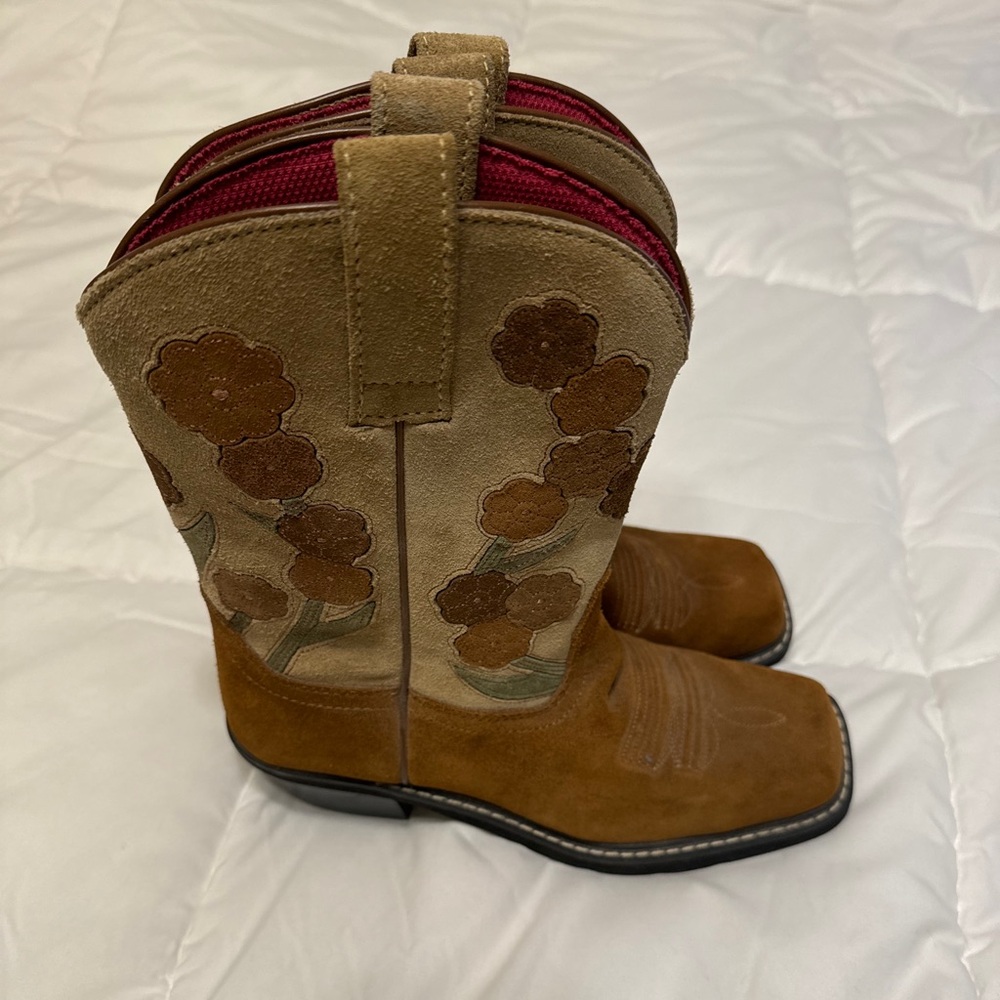 ARIAT 16230 Womens Western Boots DOLL BABY Chestnut Floral Suede Square Toe 8